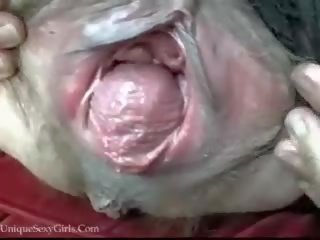 Primo nonnina stiramento suo estremo spalancato pelosa vagina