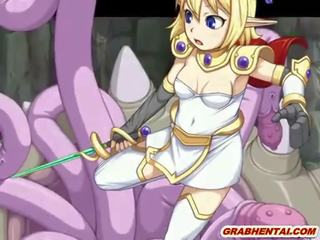 Encantador hentai duende princesa apanhada e tentáculos monstro fodida