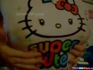 Verlockend japanisch schulmädchen mit feucht hallo kätzchen t-shirt